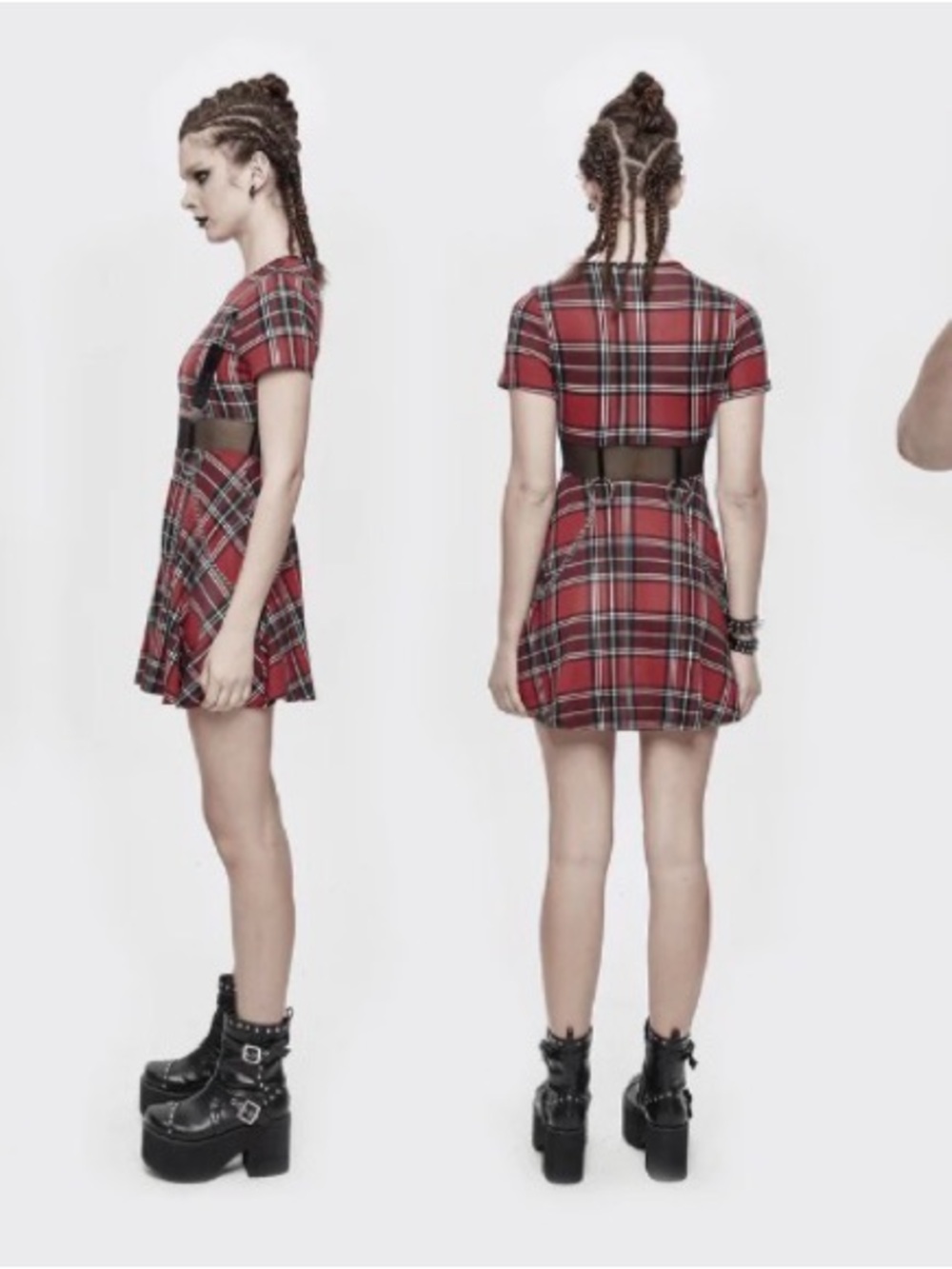 Devil Fashion X Dolls Kill Red Plaid Mesh Goth Punk Harness Dress S *NO CHAIN* - Picture 6 of 16